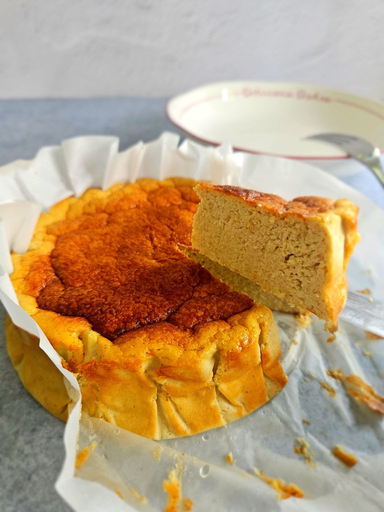 Creamy no-added-sugar apple Basque cheesecake with burnt top Healthy Apple Basque Cheesecake