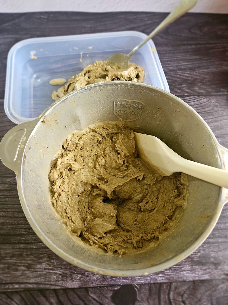 The mixture becoming smoother as it blends Food processor step 4