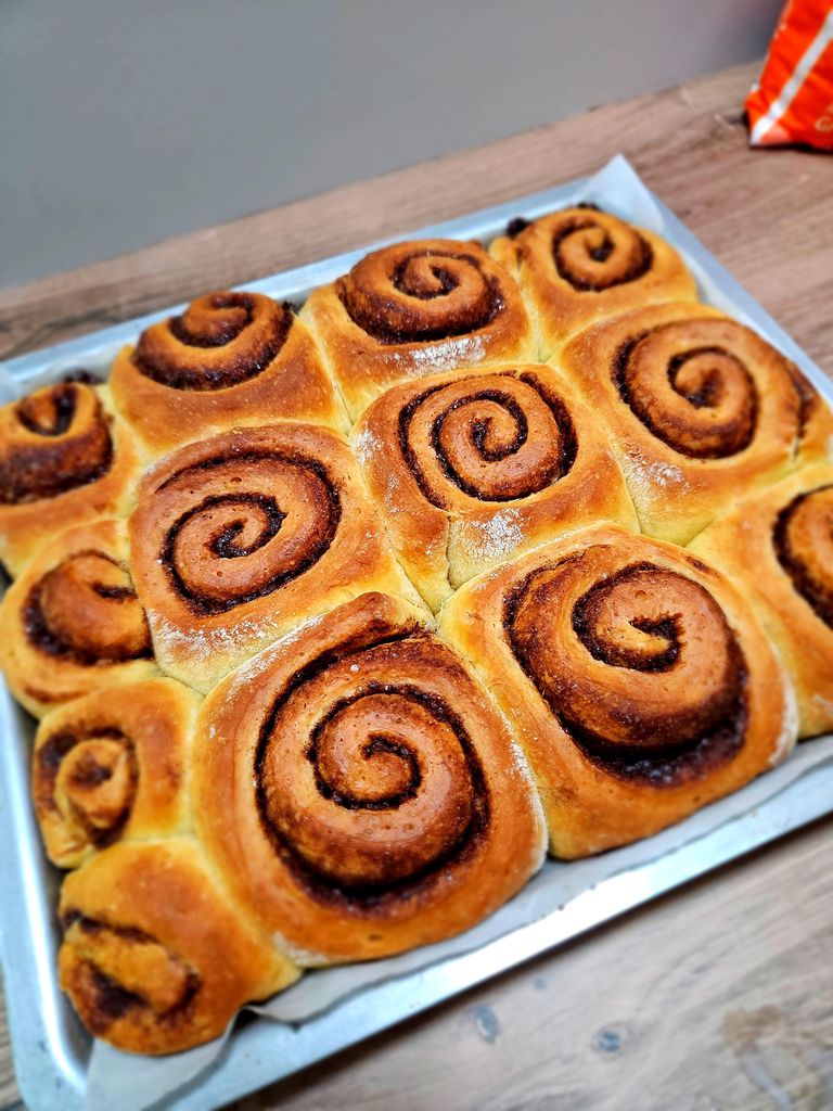 Golden, puffy rolls straight from the oven. Baked rolls in pan