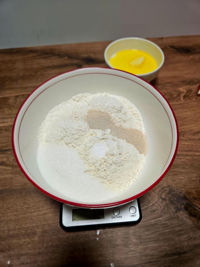 Dry ingredients ready in the bowl. Dry ingredients