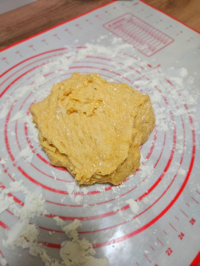 Kneading the dough by hand.